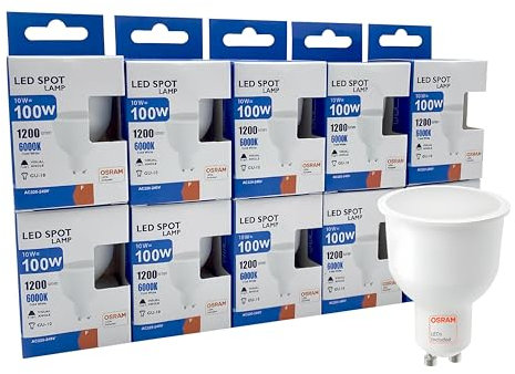 FactorLED Bombilla LED GU10, 10W, Pack 10 unidades, 1200Lm, 220V, Lámpara Dicroica, Angulo De Apertura 110º (6000K)