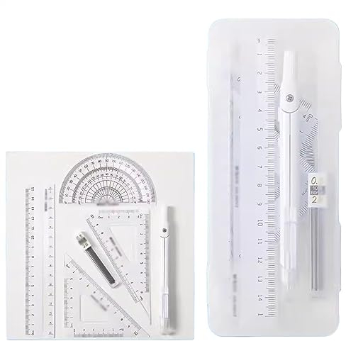 Mathematik-Set, Winkelmesser-Set, Zeichenkompass, 6-teiliges Set mit mathematischen Geometrie-Werkzeugen for Schüler, Zeichenzirkel, einschließlich Zirkel, Lineal, Bleistift, Winkelmesser, Zeichenkomp