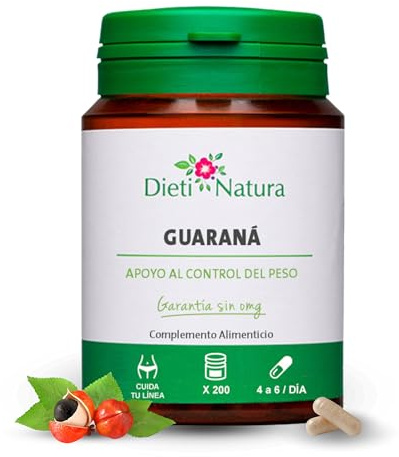 Dieti Natura 200 cápsulas de Guaraná - Extracto de Semillas de Guaraná - Potente Fuente de Cafeína con Propiedades Antifatiga - 400 mg por Cápsula de Guaraná (200 Cápsulas)