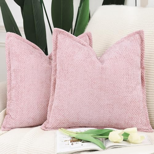 MADIZZ Set med 2 Chenille Velvet Rosa Kuddfodral med Fläns Mjuka Boho Texturerade Kuddfodral Breddsidiga Kuddöverdrag Moderna Gårdsinredning för Sovrum Soffa 60x60 cm