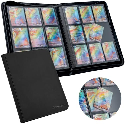 Trading Card Binder 9 Pocket, 360 Pockets Trading Card Holder Book, Premium PU Cover Zip Folder Binder, Side Loading Carrying Case Binder Album for TCG, MTG,Sports Cards, Game Cards (Black)