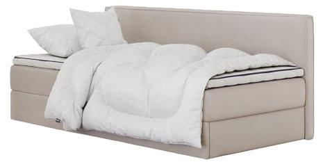 mybed. Boxspringbett Einzelbett Mitto Conti Solo Jugendbett Kinderbett Polsterbett mit Bettkasten Beige 100x200 Bonnell-Matratze H3 und Topper Bettgestell