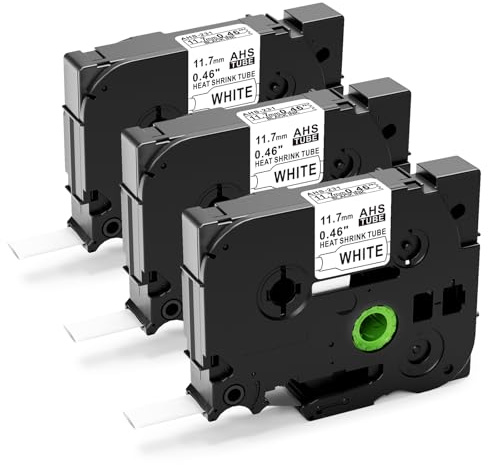 Upwinning HSe231 Kompatible mit Brother Ptouch Schrumpfschlauch 11.7mm Weiß | HSE-231 Schrumpfschlauch 11.7mmx1.5m,Schwarz auf Weiß, Heat Shrink Tube Bänder kompatible für Brother D210 D400 E300 E500, 3X