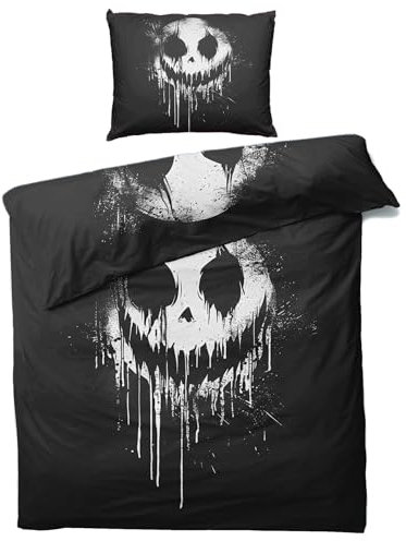 Generisch Bettwäsche 200x200 Halloween - Gothic Bettbezug 3er Set, 110gsm Mikrofaser, Weiche & Kuschelige & Bügelfreie Wendebettwäsche, 2 Kopfkissenbezug 80x80, mit Reißverschluss #04