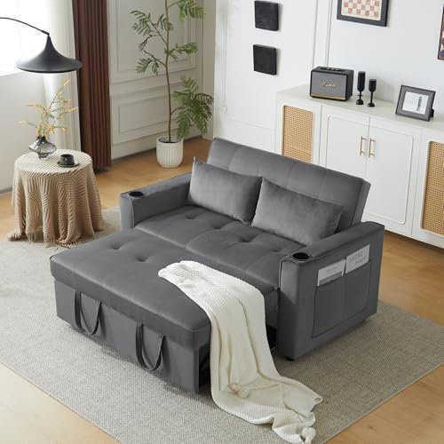 Zravenna Polstersofa 2-Sitzer(Sitzbreite 110cm), Schlafsofa mit Schlaffunktion, Sofa-Chaiselongue mit Stauraum, mit Taschenbecherhalter, Wohnzimmer-Schlafsofa, Chaiselongue (Grau 2-Sitzer)
