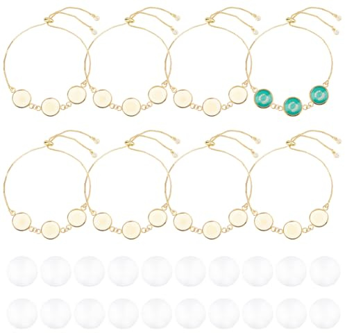 DICOSMETIC 8 Setzt Armband Lünette Einstellungen 12mm Edelstahl Tablett Armband Rohlinge Goldene Armreif Cabochon Tabletts Mit Verstellbarem Armbandkette Für DIY Schmuckherstellung