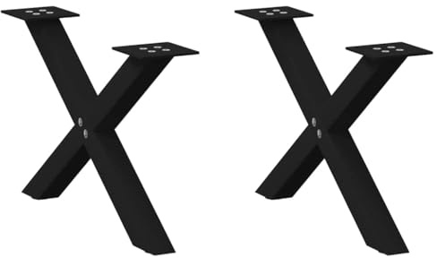 vidaXL Pieds de Table Basse en Forme de X, 2 pièces, Noir, 60 x (30-31) cm, Acier