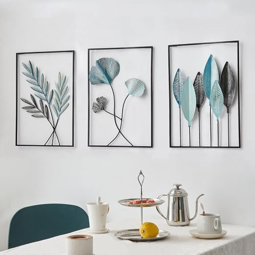 FJSPERM Decorazione da parete in metallo, moderna decorazione da parete, decorazione per la casa, set di 3 sculture in metallo, decorazione perfetta per soggiorno, camera da letto, cucina