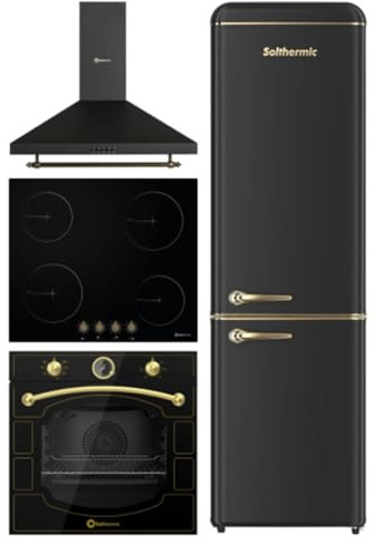 SOLTHERMIC PACK 4 EN 1 NEGRO RUSTICO PLACA VITRO 4 FUEGOS PVTC60 59x52cm / 9 niveles + CAMPANA DECORATIVA 60 CM 400m3 + HORNO EXTRA AMPLIO 78L TURBO + COMBI 2 P F2PR188N 1,88 cm x 55 de ancho