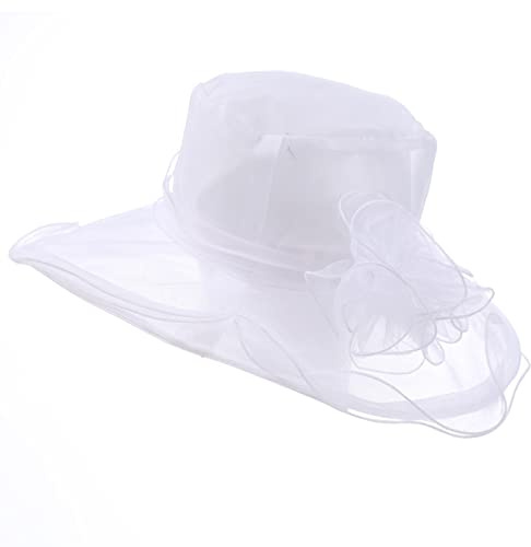 Generisch Frauenorganza Hut Damen Organza 2025 Breitrandiges Blumenband damen Kirche Fascinator Braut Hochzeit Kirchenkleidersonnenhut-Blumenmaschen-Sonnenhut, Strandsonnenschutz