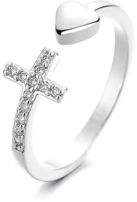 Hasdnker Ring Ringe Damen Bijouterie Herren Love Heart & Cross Opening Finger Ring Boho Style Finger Jewelry Accessories 9 Silver
