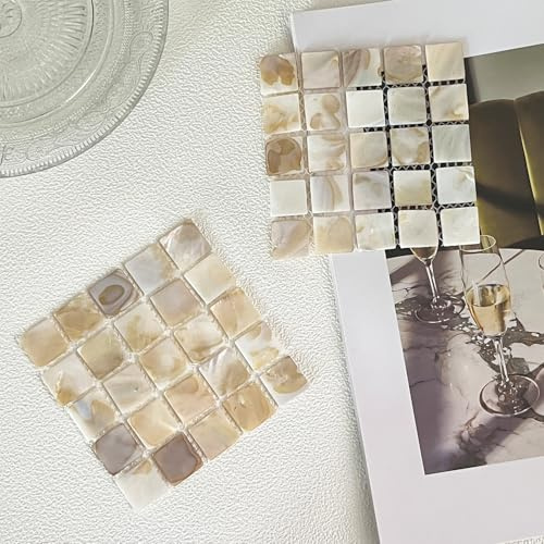 REMMUSSS 2 Pezzi Sottobicchieri, Sottobicchieri per Bevande, Realizzato con Conchiglie Naturali, Riutilizzabili, per Casa, Ufficio, Ristoranti, casa Accessori Decorazione Tavola-Quadrati/Marrone