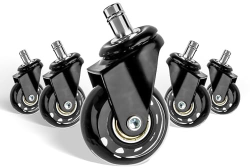 YADOBIG 5 Stücke Bürostuhl Rollen, Rollen für Bürostühle 11mm x 22mm, Sehr Leise Bürostuhlrollen, Gummirollen Hartbodenrollen für Teppich Laminat und Fliesen, 2 Zoll