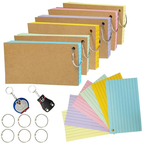 300 Pcs Lined Index Crads with Metal Rings Colored Index Cards Flashcards Revision Lined Heavy Note Cards Record Cards Paper for Office School Home Study Record NotePads Memo