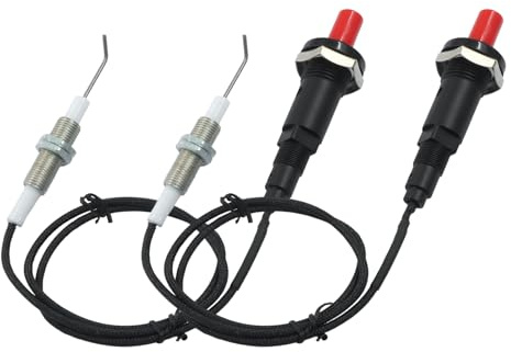 Jiozermi Set di 2 accenditori piezoelettrici a scintilla, in ceramica filettata in metallo, set di accensione per camino a gas, forno, stufa, barbecue, cucina (ago curvo