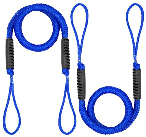 PORFOYO 2 cuerdas de amarre, 120 cm, cuerda de amarre para embarcaciones, accesorios para kayak, moto acuática, pontón, canoa (azul)
