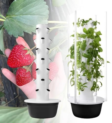 MhWrughts Torre Verticale automatizzata per aeroponica, Torre di Coltivazione Verticale con luci a LED, Kit di Coltivazione Senza Terra per Verdure a Foglia Verde, meloni, Fragole,9Layer-Black
