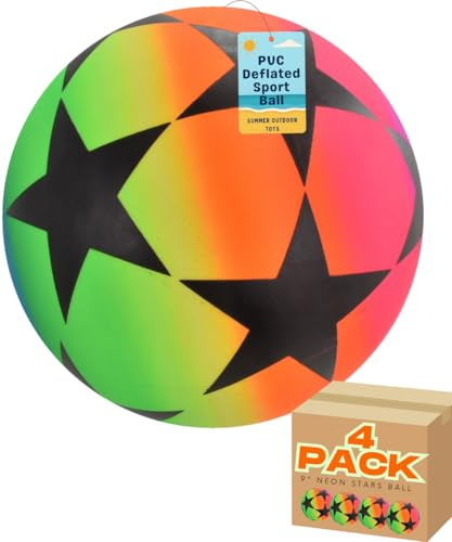 Electoys Football for Kids 9 PVC Playball | Deflated Bounce Ball | Large Swimming Pool Foot Ball | Water Bouncing Beach Balls | Summer Pool Toys Garden Games Holiday Outdoor Fun Football | 4 Pack