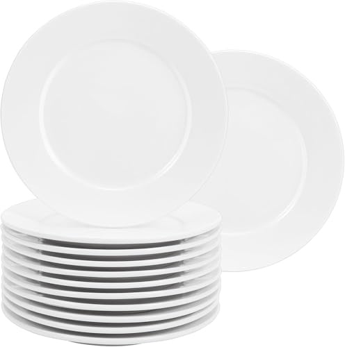 Incisite 12 Pcs Porcelain Plates, 10 Inch, White, Round | Dessert and Appetizer Plates, Ceramic Dessert Plate Set, Microwave and Dishwasher Safe
