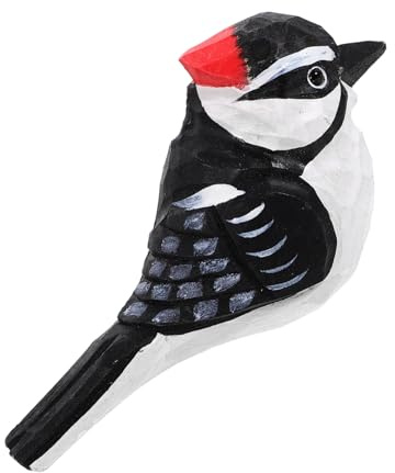 Holzvogelfigur Geschnitzt als Miniatur Tierornament für Tischdekoration | Holz, Schwarz, Dekorativ und Robust, für Büro und Tisch, Stilvoll im Retro Look