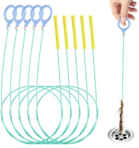 5 Stück Abflussreiniger Spirale Lang 90 cm, Flexibles Abflussreiniger Spirale mit Nylonbeschichtung, Abflussreiniger Sticks für Badewanne Abwasserkanäle Waschbecken