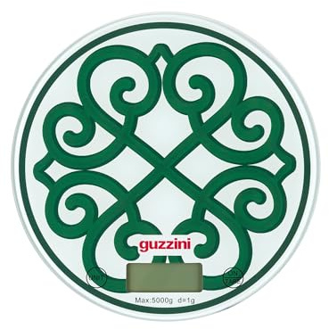 Guzzini - Harmonia Bilancia da Cucina Digitale in Vetro Temperato, Funzione Tara, Display LCD, 5 kg, 4 Unità di Misura, Verde Bosco - 13660064
