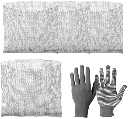 LEIMEND 4 Pezzi Cesti Protettivi per Radici Acciaio Inox Sacchetti a Rete in Metallo Cestini in Rete di Arvicole Include 1 paio di Guanti Adatto per Ortaggi Alberi da Frutto e Fiori 40X45 cm