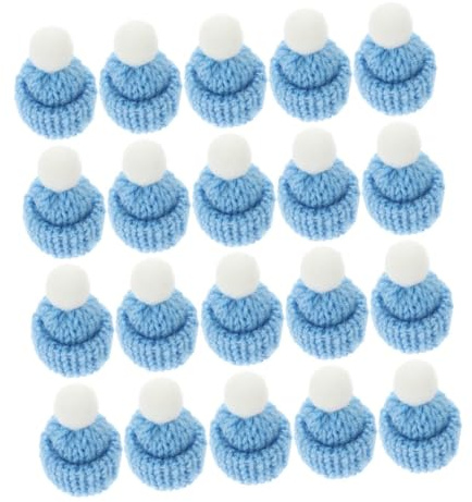 Abaodam 20 Kleiner Strick Weihnachtsmützen aus Weichem Material Kleine Wintermützen für Weihnachtsbasteln Puppenzubehör und Selbstgemacht Dekorationen Wiederverwendbar Blau