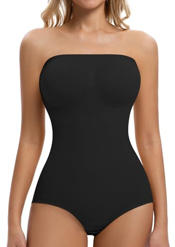 ONEW Body Gainant Bandeau sans Bretelles Femme Body Sculptant Ventre Plat avec Bretelles Spaghetti Amovibles Gaine Amincissante Invisible Shapewear Bodysuit Body Shaper