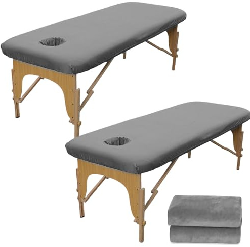 VETOLAKA 2 stycken överdrag för massagesäng: 80 x 190 cm dra-på-överdrag med hål för massagesäng oljeresistent, tvättbart skönhetsöverdrag, elastiskt massagebord för kosmetiska bord, spa, terapibänkar