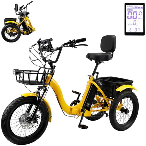 EaThsalL 18 E Bike Dreirad für Erwachsene Elektro Klappbar Zoll Klappbar Dreirad 3 Rad Elektrodreirad mit Gepäckkorb Breitreifen für Erwachsene Zusammenklappbar, Leichter Einstieg 30 kg Tragkraft