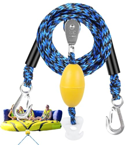 Zohuwerui Câble Remorquage pour Tubing,Câble De Traction Supportant Jusqu'À 4 Personnes | avec Crochet et Poulie Pivotante 360 Degrés,Ponton, bouées gonflables, Kayak, Ski Nautique