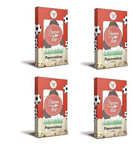 Popcornloop Zubehör bestehend aus 24x Fußball Popcorntüten in 4 Packungen á 6 Tüten. Selbst Frisch Zubereiten - Ein Gesunder Snack - Individuell Würzen - Einfach Lecker - Popcorn wie im Kino! …