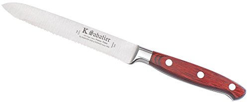 K SABATIER - Couteau Tomate 13 Cm Gamme Elegance - Acier Inoxydable - Manche Bois - 100% Forge - Entièrement Fabrique en France