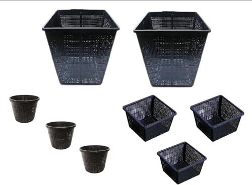 Small Water Garden Pond Aquatic Plastic Mesh Planting Basket Kit, Includes a Variety of 8 Plastic Baskets Plastic Water Garden Planting Basket for Aquaponics, Hydroponics Slotted Mesh
