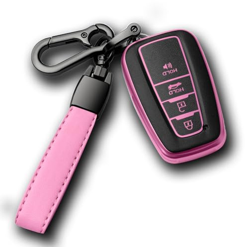 Compatible With Toyota Key Fob Cover with Keychain Soft TPU Key Shell Case,For 2019-2025 Rav4 2019-2024 Camry 4 Runner 2020-2022 Highlander Corolla Prius C-HR Avalon GT86(only for Keyless go)-Pink