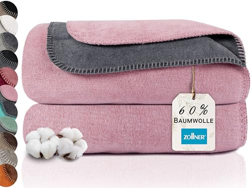 ZOLLNER Kuscheldecke zweifarbig in 150x200 cm - kuschelige Sofadecke in rosa - waschbar bis 40°C - langlebiges Mischgewebe - Hotelwäschequalität - Oeko Tex® Zertifiziert