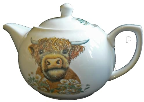 Highland Cow Design one Cup teapot. Ceramic teapot for just 1 Person - Holds 1 Cup