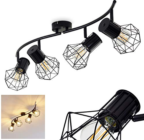 HOFSTEIN Deckenleuchte Bardhaman, verstellbare Deckenlampe aus Metall in Schwarz, Leuchte im Industrial/Vintage-Design mit Lichteffekt durch Gitter-Optik, 4 x E27, Wohnzimmer, Esszimmer, Schlafzimmer