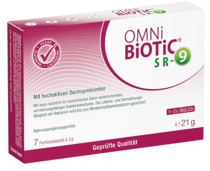 OMNi BiOTiC SR-9, 7 Portionen (21g), 9 Bakterienstämme, 15 Mrd. Keime pro Tagesdosis, Pulver, Vegan, Glutenfrei, Lactosefrei, Zur täglichen Anwendung