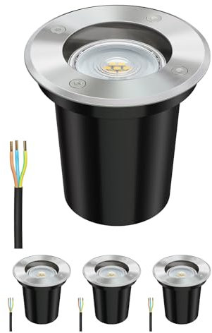 ledscom.de 4 Stück Boden-Einbauleuchte BOLI für außen Edelstahl rund IP67 108mm Ø inkl. LED Lampe (weiß, 5,3W, 504lm, 44°)