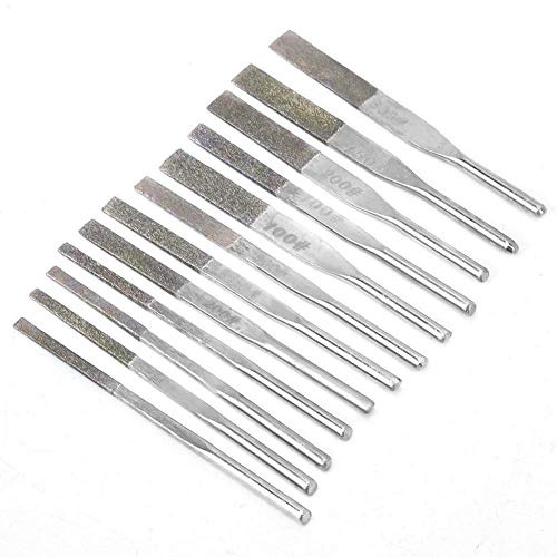 Juego de 12 Limas de Diamante para Joyería 3 mm Varilla Planas Redondas Cónicas para Metal Cerámica Vidrio y Pulido de Precisión
