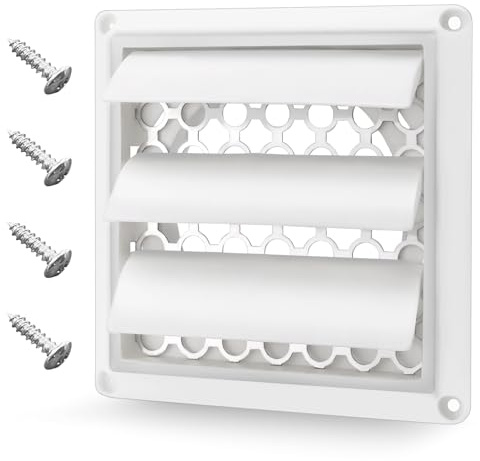 4 Louvered Dryer Vent Cover by Beaquicy - Outdoor White Exhaust Cap with Aluminum Built-in Pest Guard Screen & Screws for 4 Inch Opening Hood Duct