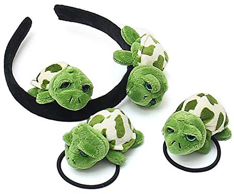 She's Shining 4PCS 3D Schildkröte Stirnband, Haarband Und Brosche, Flauschige Tier Kopfschmuck Für Frauen, Make-Up, Spa Dusche, Grün