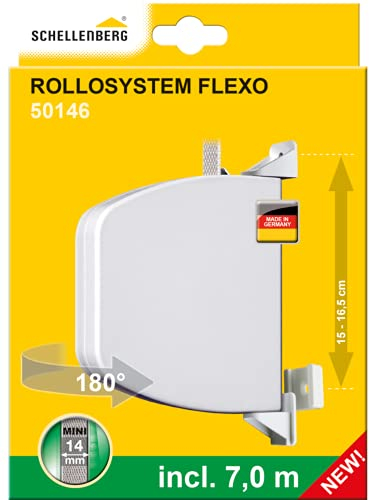 Schellenberg 50146 Enrouleur de volet roulant Flexo Mini blanc, pliable ouvert, pour volet roulant, espacement des trous de 15 cm à 16,5 cm, pivotant à 180°