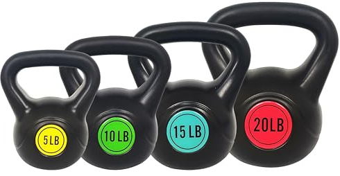 BalanceFrom Vinyl Kettlebell Set, 30/45/50/75 Pound Options – Cement-Filled Strength Training Weights with Ergonomic Grip and Color Coding for Full Body Fitness at Home or Gym