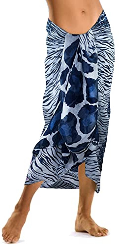 Mesdames Filles imprimé Animal Sarong Jupe Plage Couvrir châle Wrap-Taille Unique-Bleu