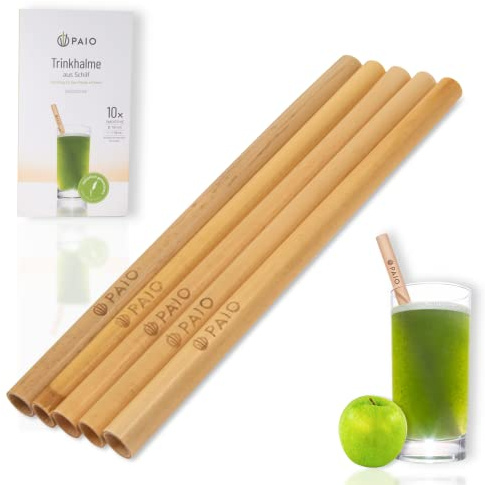 PAIO® Trinkhalme aus Schilf für alle Getränke I Alternative Strohhalme ohne Plastik I Wiederverwendbar - Nachhaltig - Umweltfreundlich (Smoothie: Ø 10mm / Länge 18cm)
