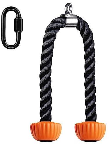 Kipika Trizeps Seil, Kabel Maschine Anhänge Pulley System Gym Pull Down Seil, Heavy Duty Nylon Seil mit weichem Gummi Enden, 92 cm, Orange 1 Stück