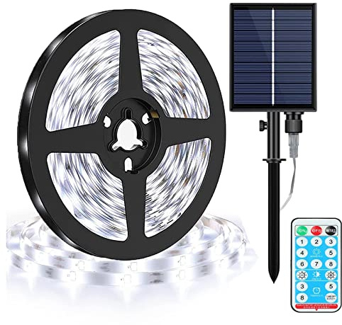 KINGCOO 240LED Solar Strip Lights Outdoor, Waterproof 10M Flexible LED Rope Lights Solar Strip 8 Modes Remote Control for Garden Porch Christmas Pathway Home Umbrella Courtyard Decoration (White)